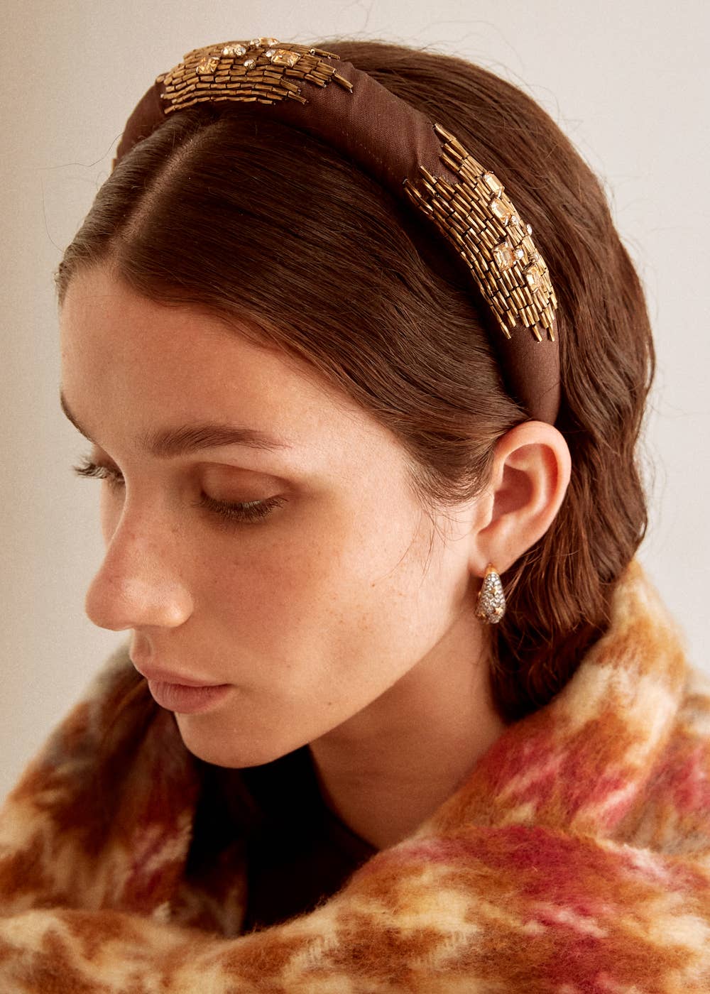 NALI' DELIA DARK BROWN HEADBAND WITH GOLD BEADS Hudson&Ash Boutique