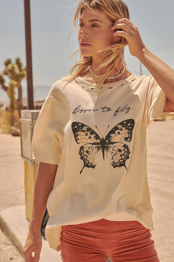 Promesa USA - Born to Fly Butterfly Distressed Graphic Tee