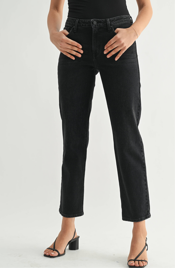 JUST BLACK DENIM - Black Clean Mid Rise Straight Jeans