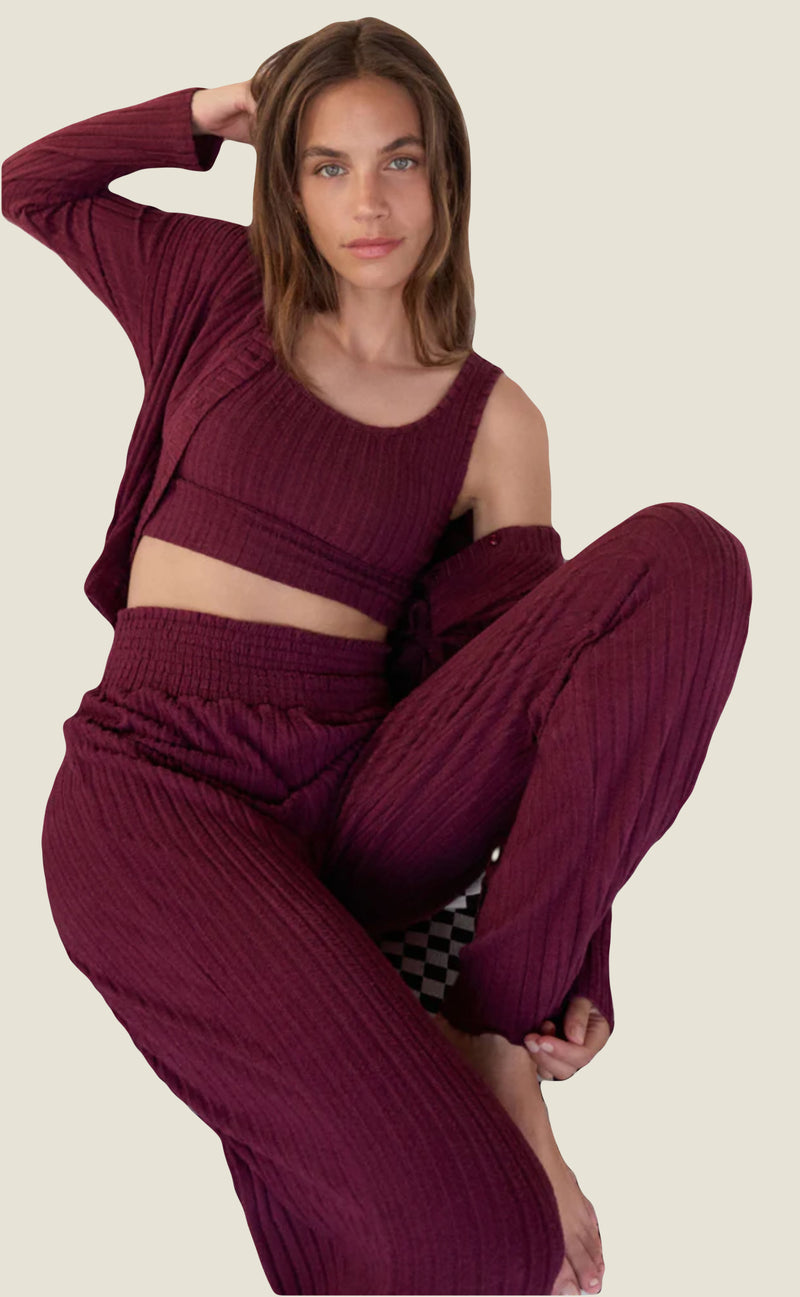 Z Supply: Dawn Smocked Rib Pant in Merlot