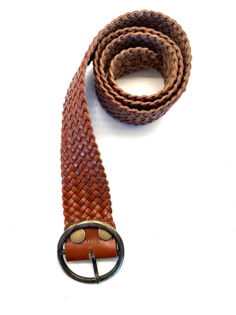 New! Limited Edition Cognac Leather Braided Belt: Cognac