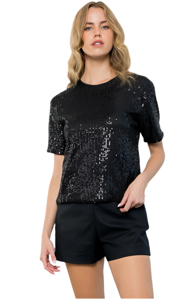 THML-SEQUIN SLEEVE KNIT SWEATER BLACK