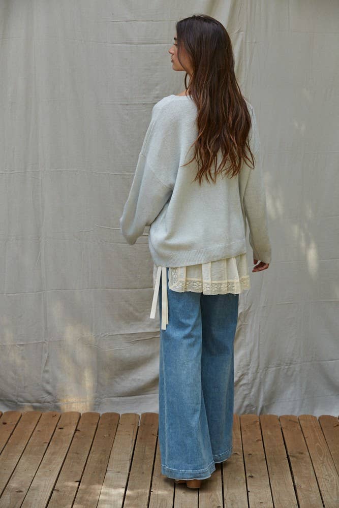 By Together: Knit Sweater Smiley Face in Light Blue