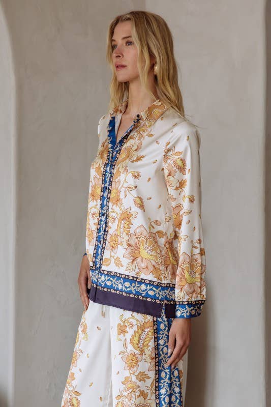 SKIES ARE BLUE - BORDER PRINT BUTTON DOWN SHIRT