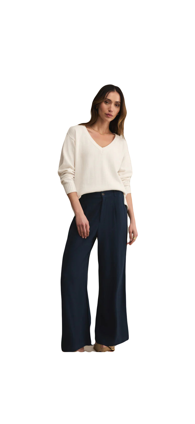 Z Supply: All Around V Neck Sweater in White