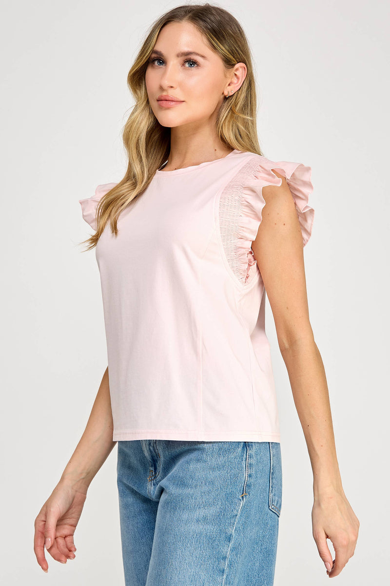 Ellison - Ruffle Sleeve Tank Powder Pink