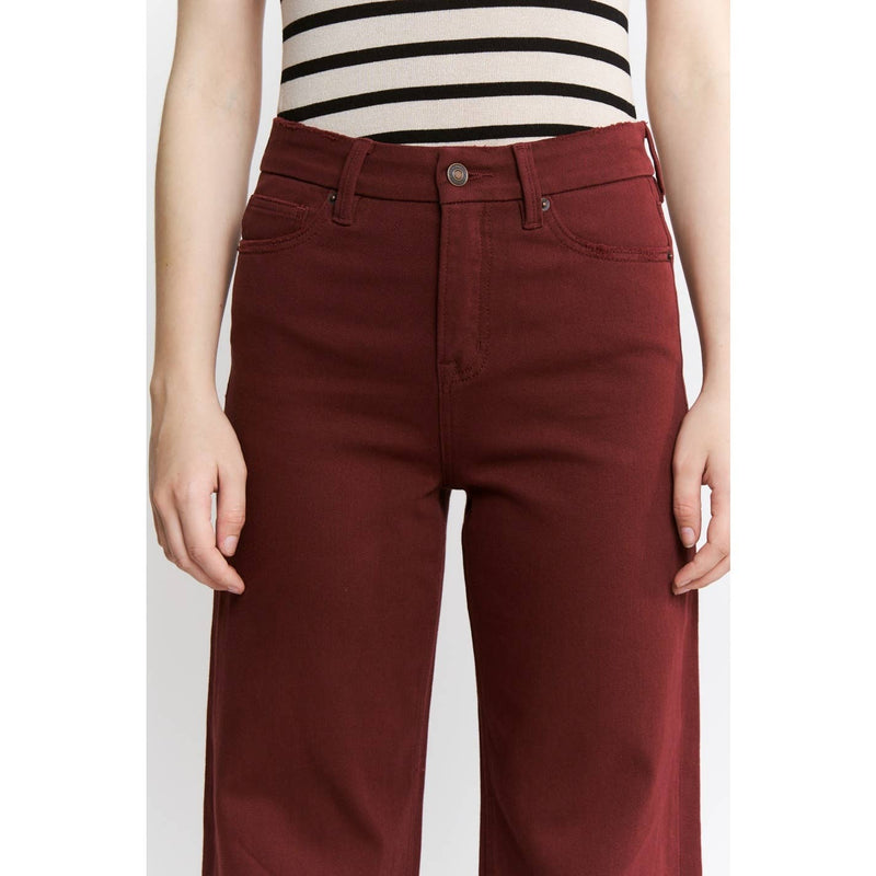 Mica Denim - HIGH RISE WIDE LEG: DEEP BURGUNDY