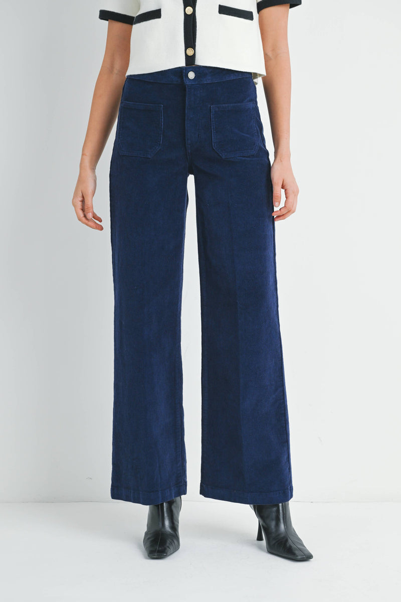 JBD - NAVY - Corduroy Mini Patch Pocket Wide Leg Pants