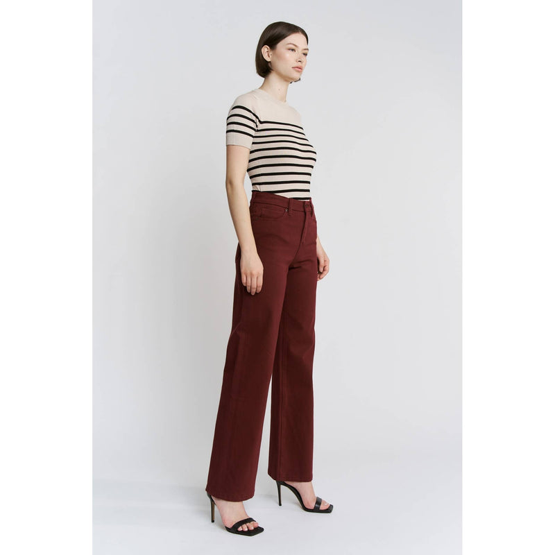 Mica Denim - HIGH RISE WIDE LEG: DEEP BURGUNDY