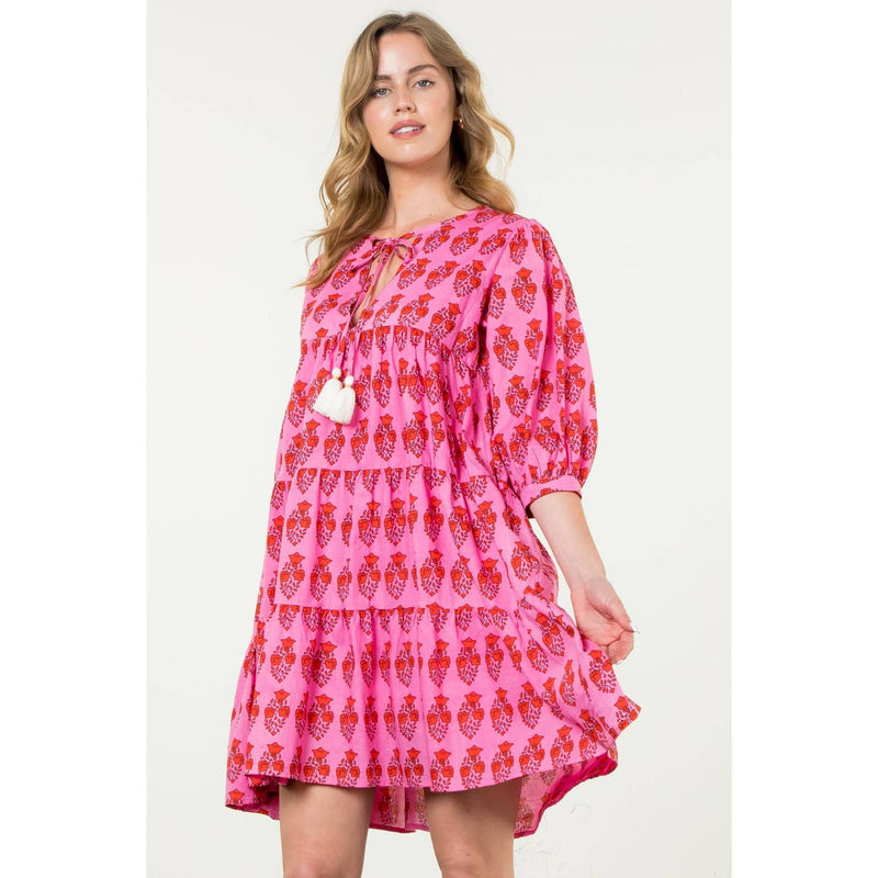 THML - 3/4  Sleeve Pink Flower Print Dress