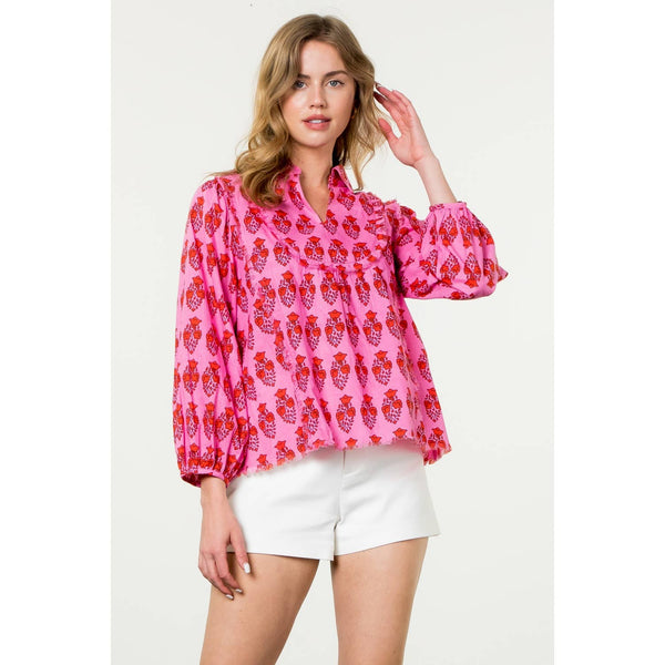 THML - Long Sleeve Print Top: PINK