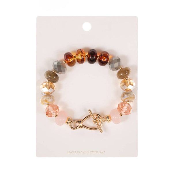 Sensibling Corp: Ombre Chunky Multi Beads Stretch Bracelet in Neutral