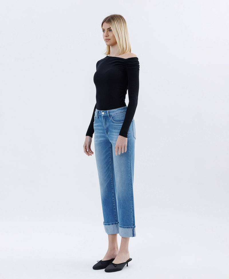 FLYING MONKEY - HIGH RISE CUFFED CROP STRAIGHT JEANS INSTINCTIVELY