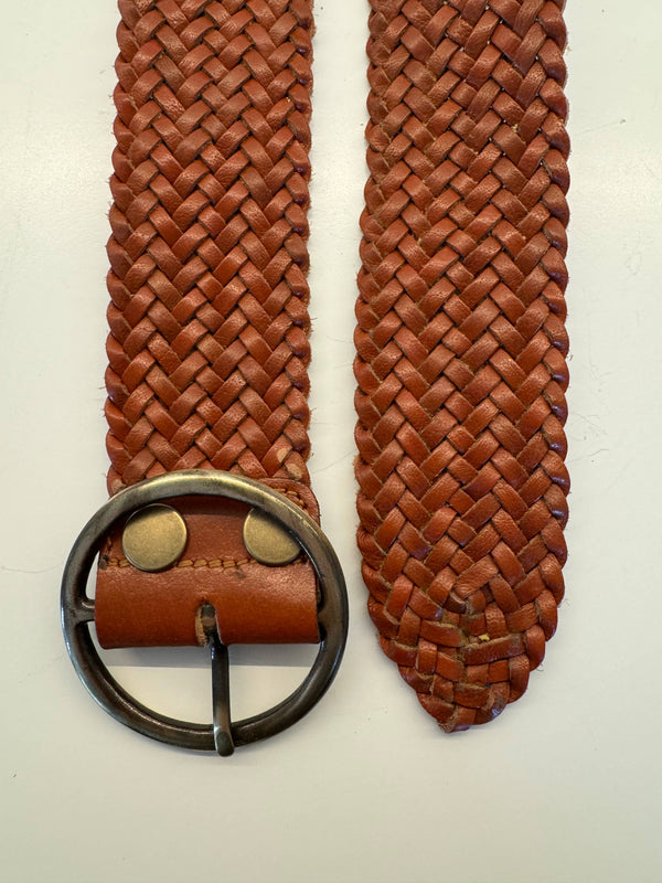 New! Limited Edition Cognac Leather Braided Belt: Cognac