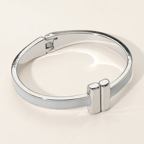 Sensibling Corp: Metal Bar Tip Enamel Hinged Bangle Bracelet in Gray