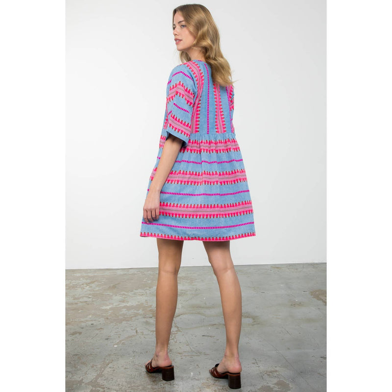 THML - Tassel Tie Pattern Knit Stripe Dress