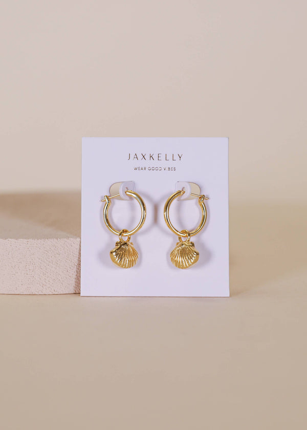 JaxKelly - Seashell Hoop Earrings - 18k Gold Plated