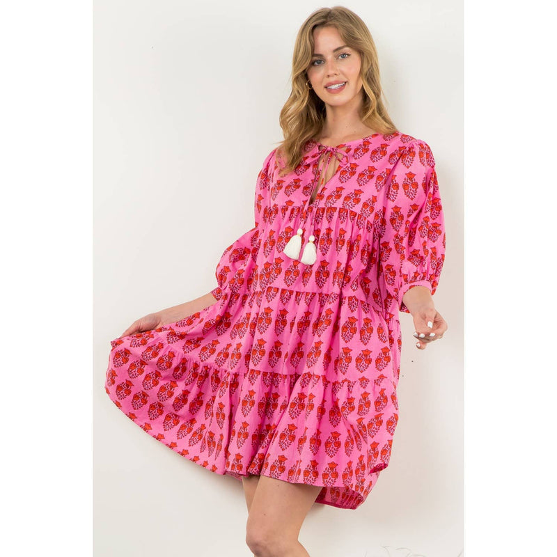 THML - 3/4  Sleeve Pink Flower Print Dress