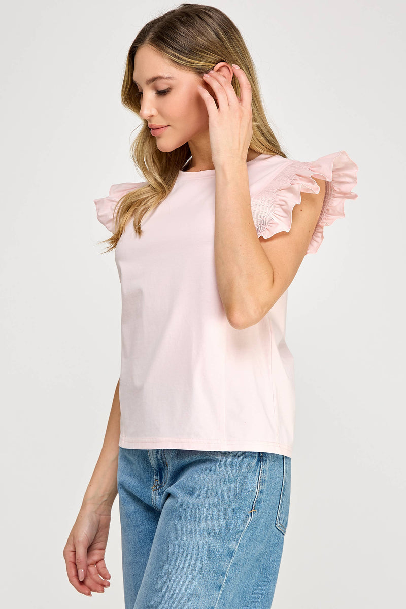 Ellison - Ruffle Sleeve Tank Powder Pink