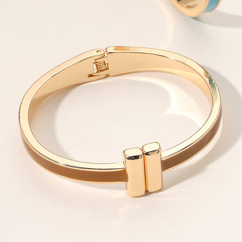 Sensibling Corp: Metal Bar Tip Enamel Hinged Bangle Bracelet in Gray