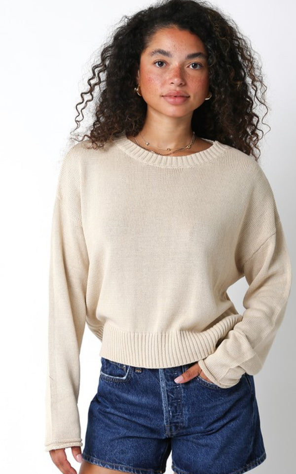 OLIVACEOUS KHAKI 100% COTTON SWEATER