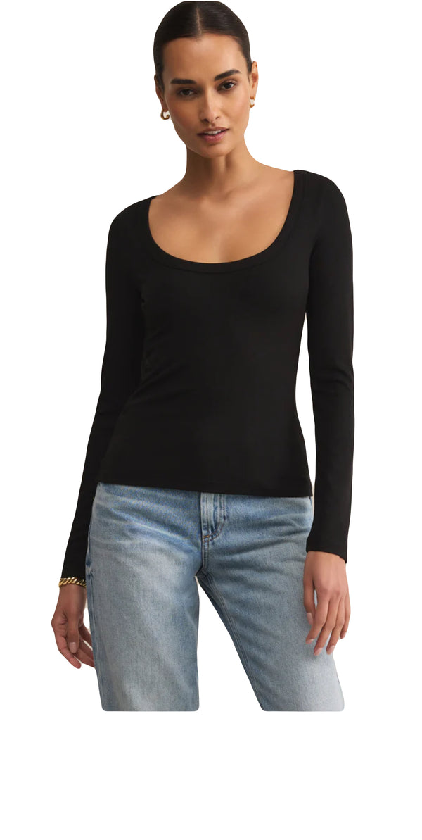 Z Supply: Second Skin Crew Neck, Long Sleeve Top in Black