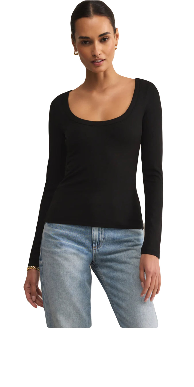 Z Supply: Second Skin Crew Neck, Long Sleeve Top in Black
