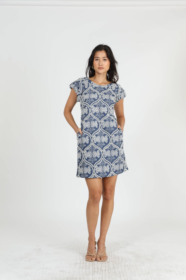 Greylin - Teagan Embroidered Shift Mini Dress: Blue