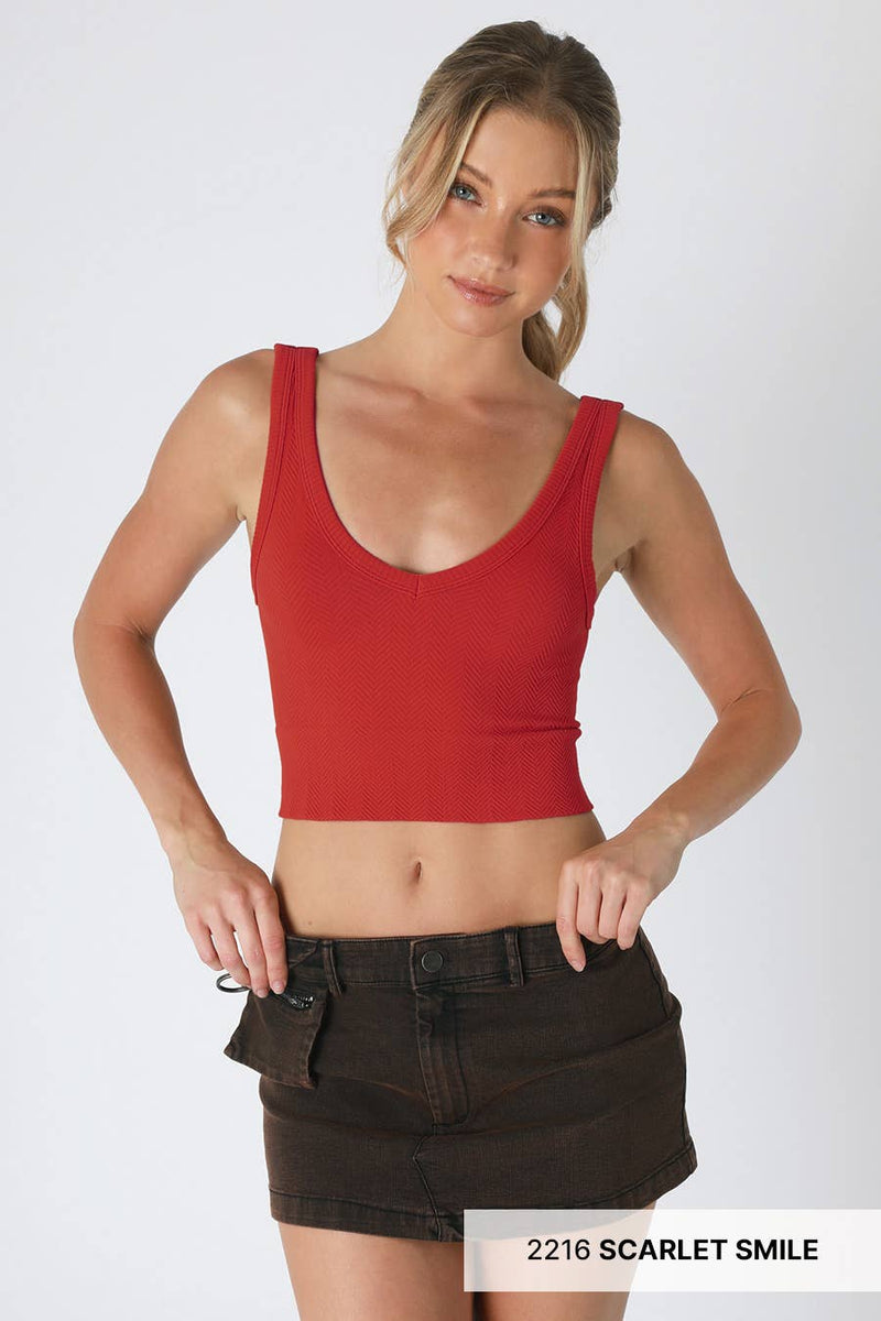 NIKIBIKI - Herringbone Crop Top: Coffee Bean