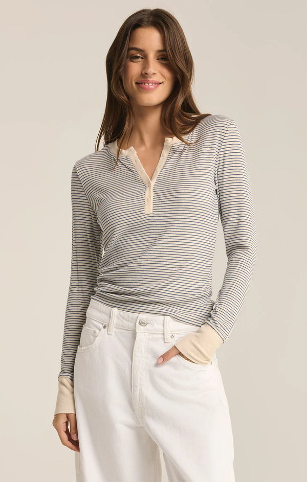 Scarlett Stripe Ribbed Henley Seasalt