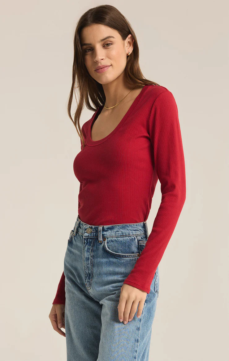 Z Supply Sirena Ribbed Long Sleeve Tee - Haute Red