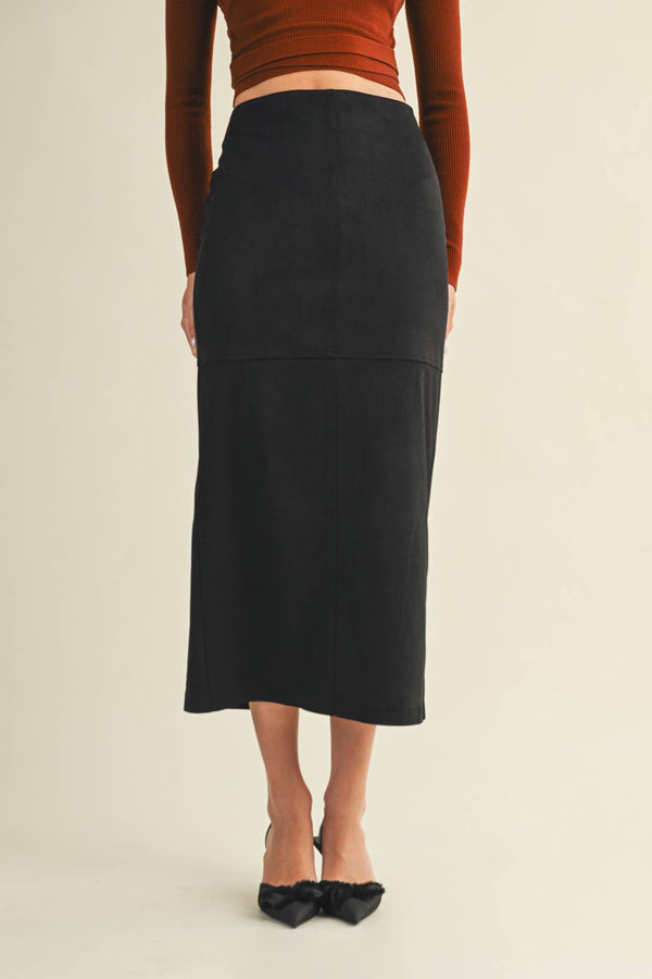 Mustard Seed - The Luxe Suede Black Midi Skirt
