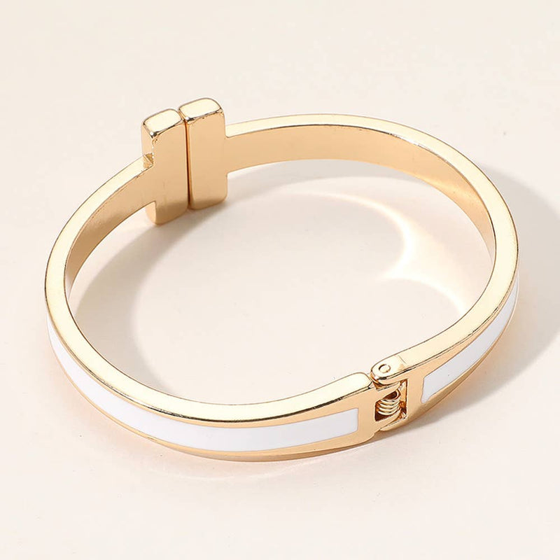Sensibling Corp: Metal Bar Tip Enamel Hinged Bangle Bracelet in Gray