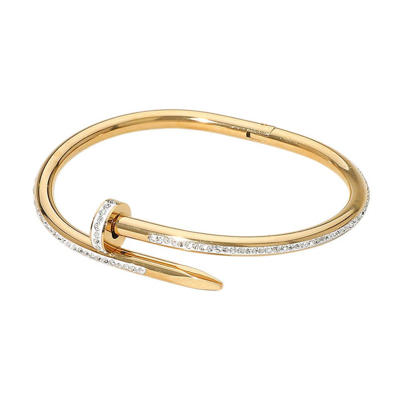 Sensibling Corp: Stone Paved Hinged Bangle Bracelet in Gold