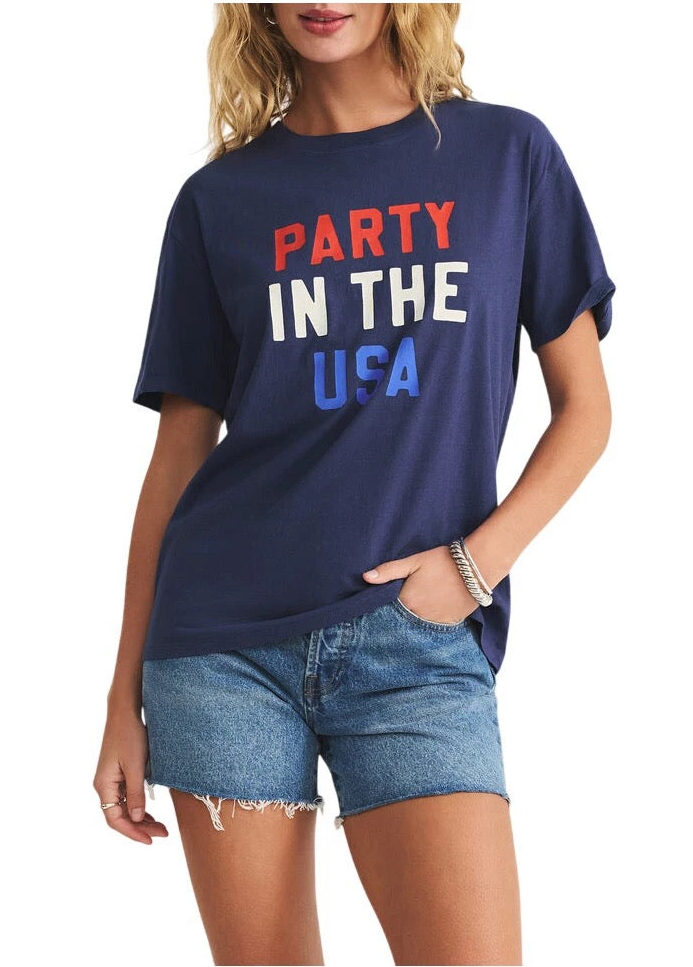 Z Supply: Boyfriend Party in the USA T Shirt in  Yacht Blue