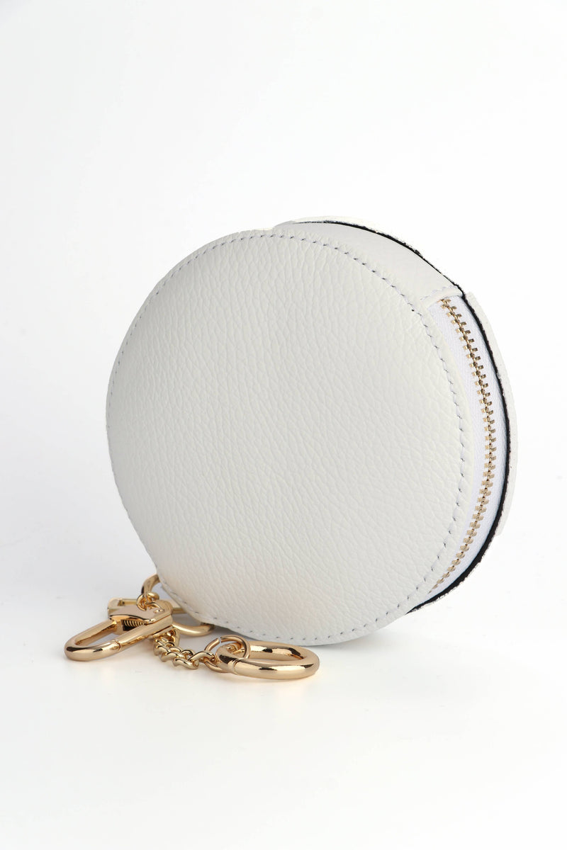 Sarta - Italian Leather Round Clip-On Coin Purse in White: White