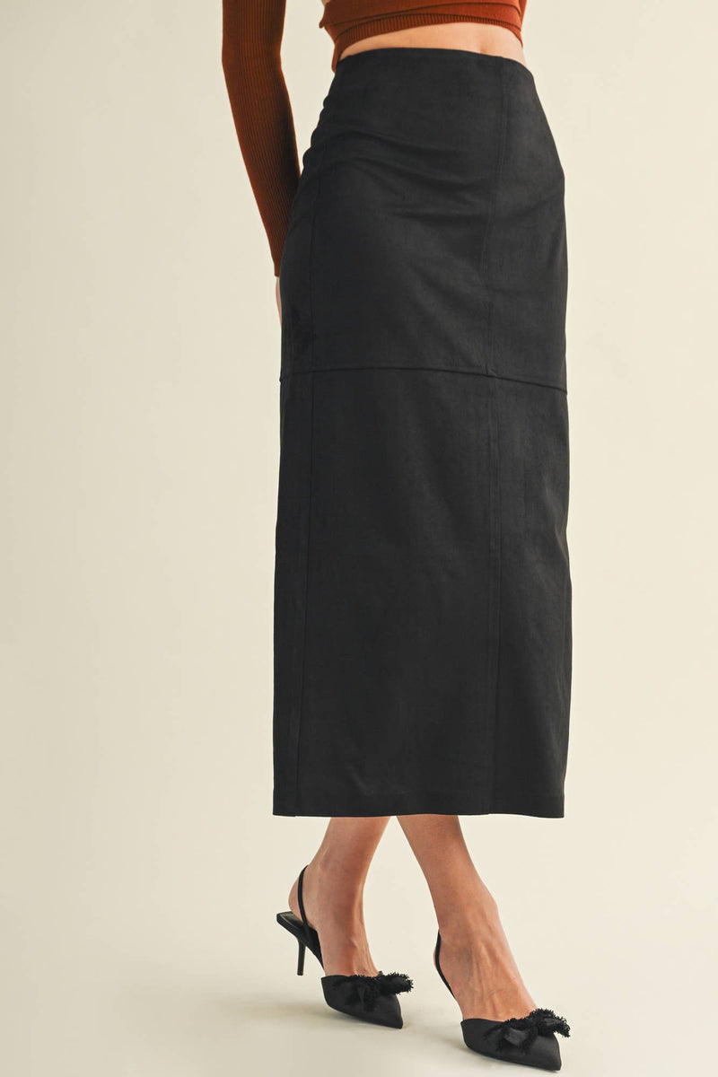 Mustard Seed - The Luxe Suede Black Midi Skirt