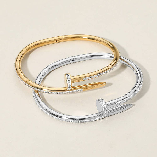 Sensibling Corp: Stone Paved Hinged Bangle Bracelet in Gold