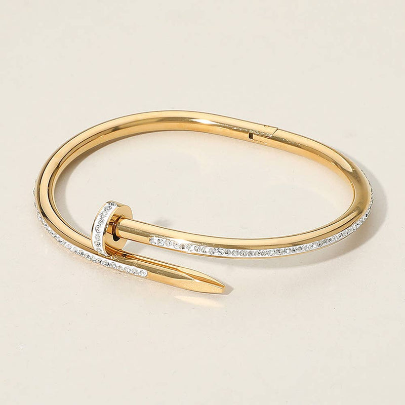 Sensibling Corp: Stone Paved Hinged Bangle Bracelet in Gold