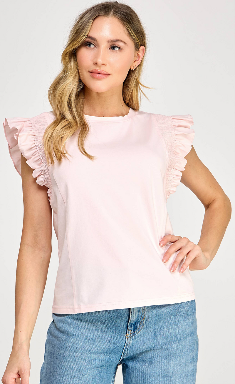 Ellison - Ruffle Sleeve Tank Powder Pink