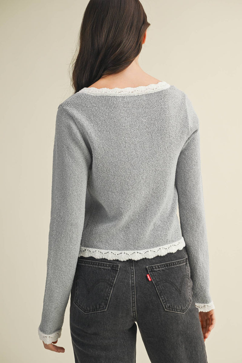 Mustard Seed: Scoop Neck, Scalloped Edge Cardigan