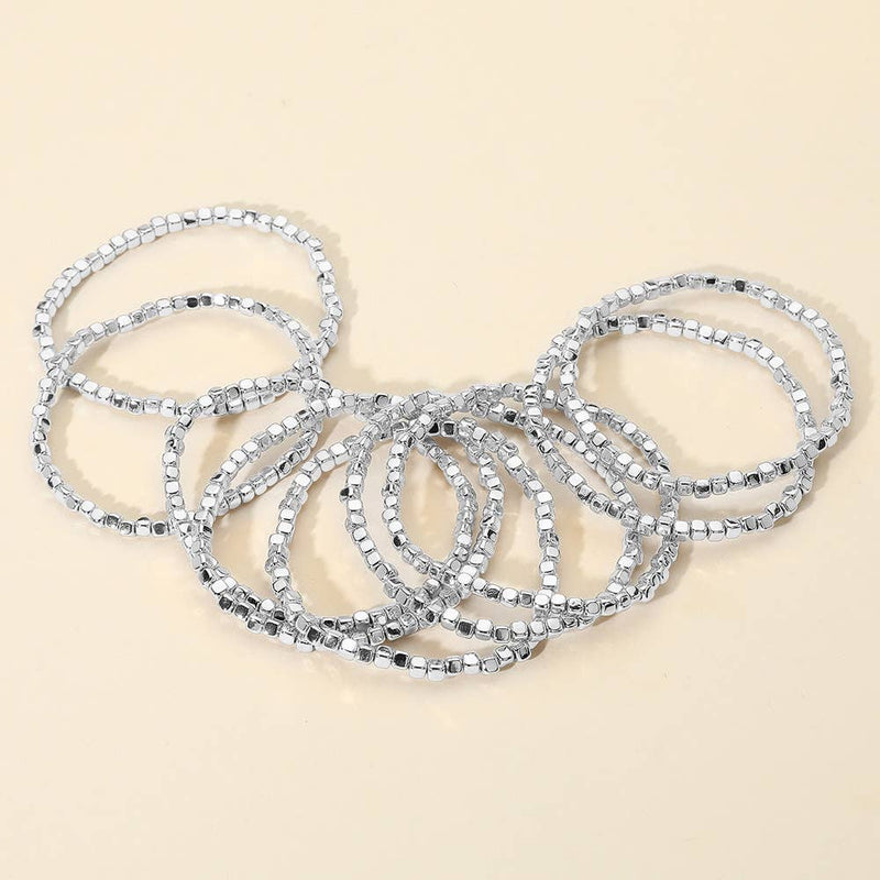 Sensibling Corp: Metallic Beaded Stretch Multi Layered Bracelets in Gold