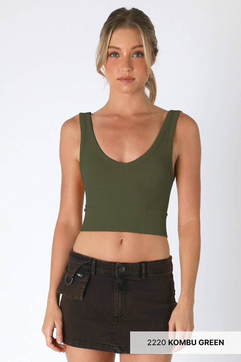 NIKIBIKI - Herringbone Crop Top: Coffee Bean