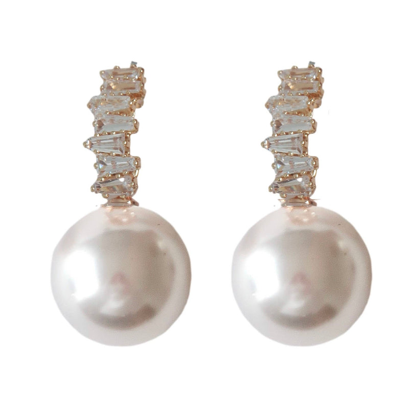 St Armands Designs of Sarasota - Crystal Baguette Pearl Drop Holiday Statement Earrings