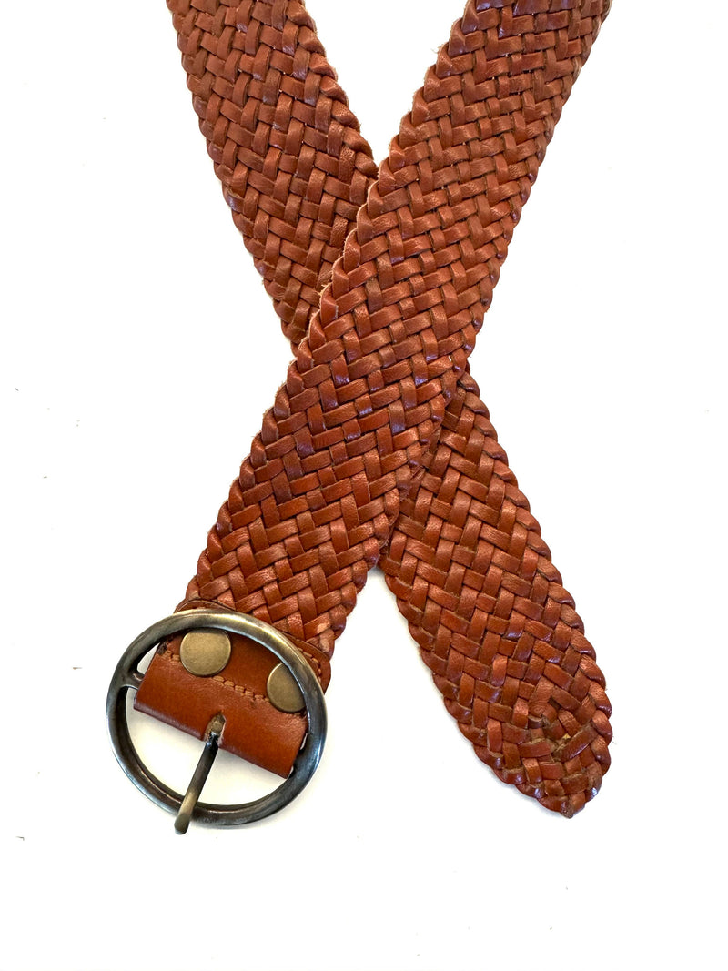 New! Limited Edition Cognac Leather Braided Belt: Cognac