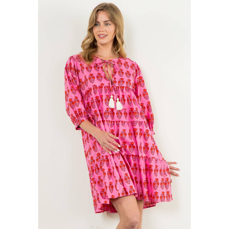 THML - 3/4  Sleeve Pink Flower Print Dress