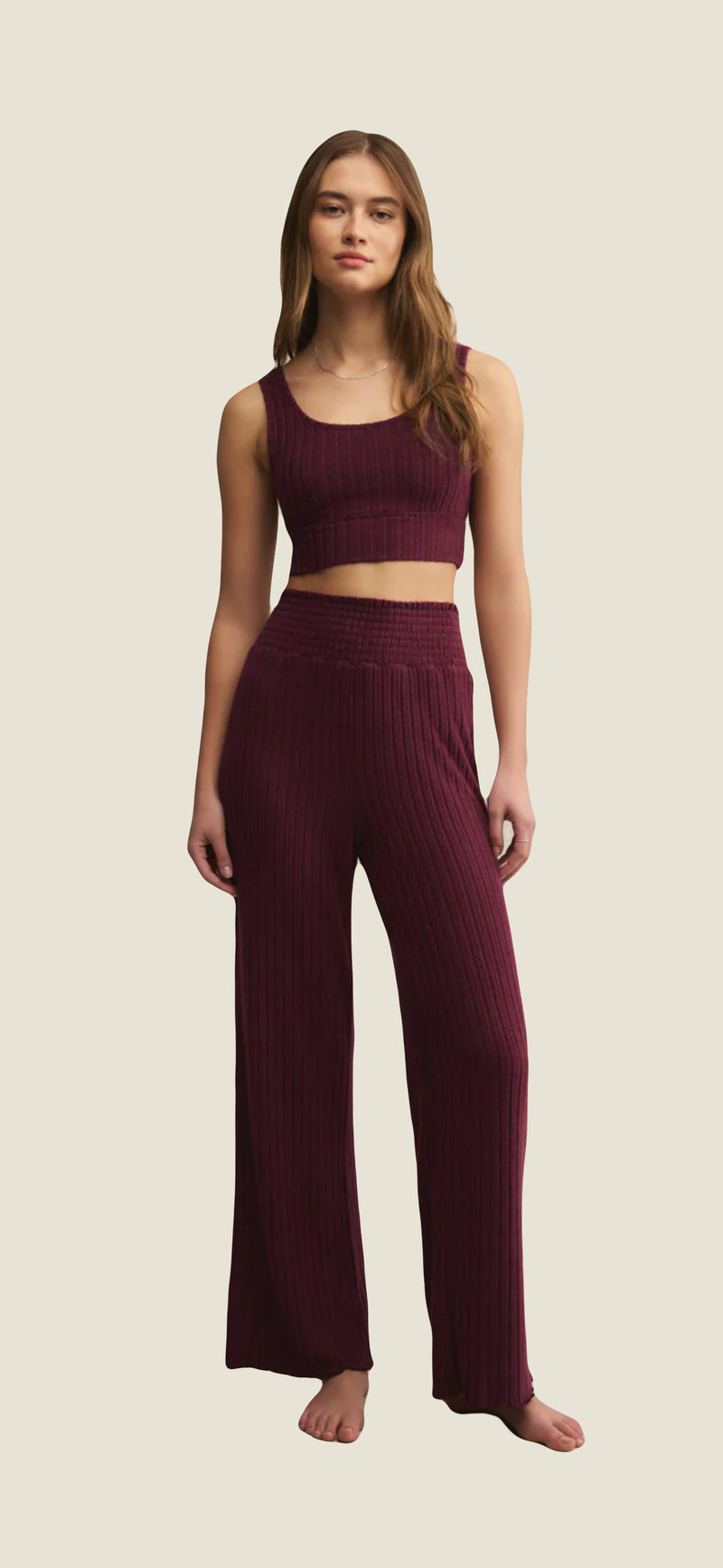 Z Supply: Dawn Smocked Rib Pant in Merlot