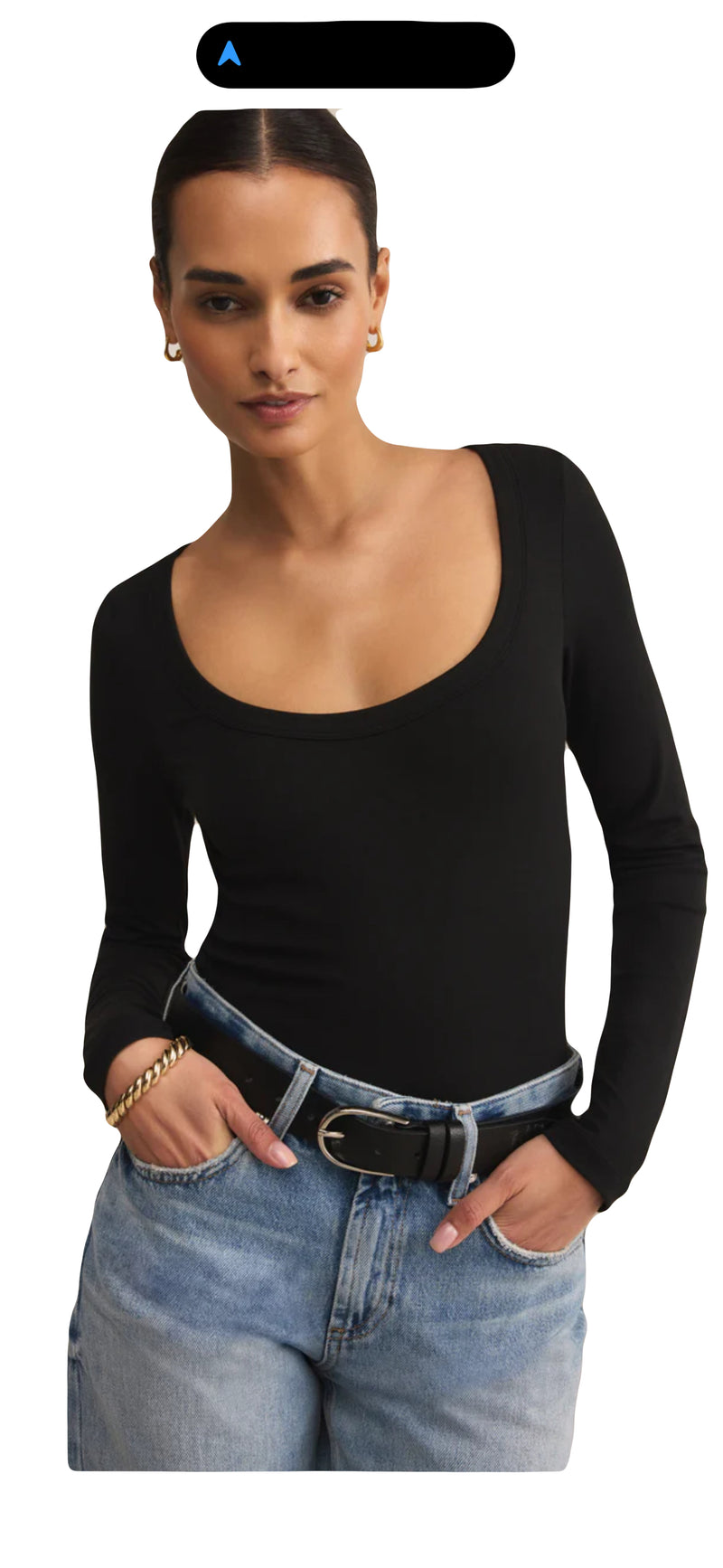 Z Supply: Second Skin Crew Neck, Long Sleeve Top in Black