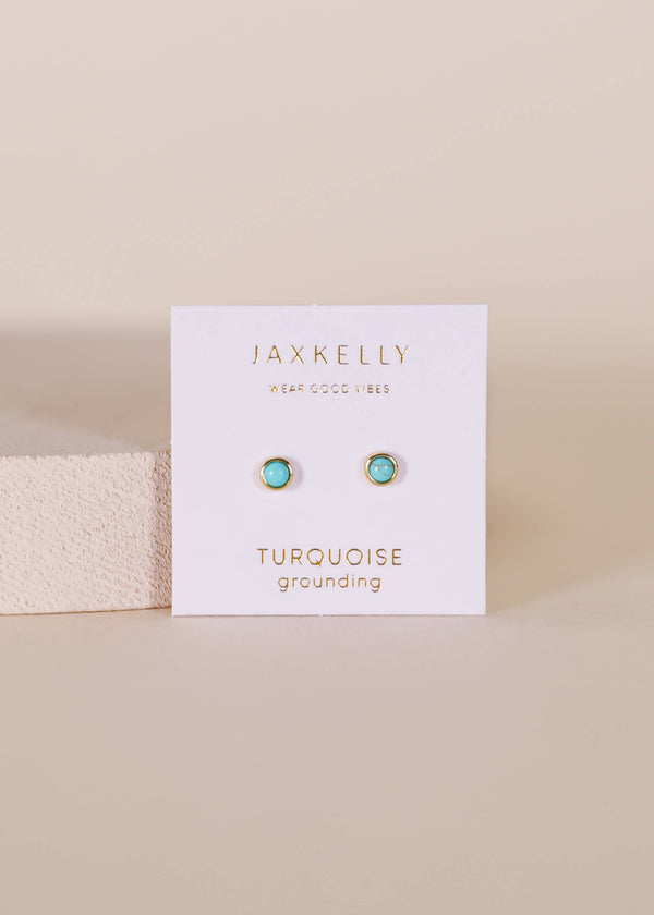 JaxKelly - Simple Stud Earrings - Turquoise Gemstone - 18k Gold Plated