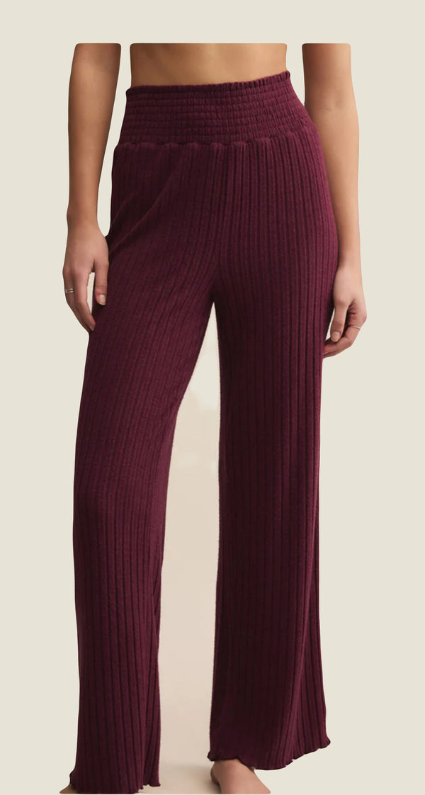 Z Supply: Dawn Smocked Rib Pant in Merlot